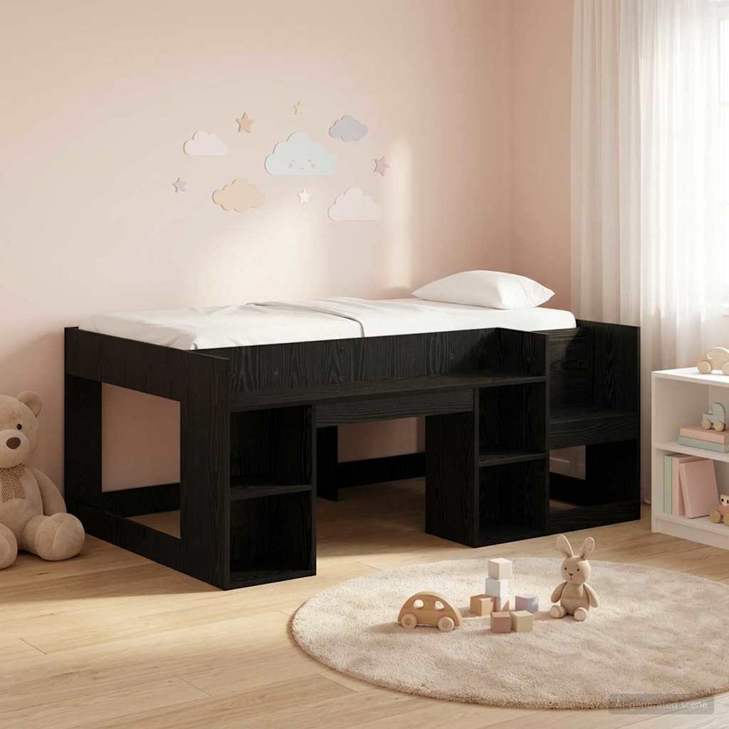Gyerekágy keret tárolóval Fekete Tölgy 80 x 160 cm Szerelt Fa