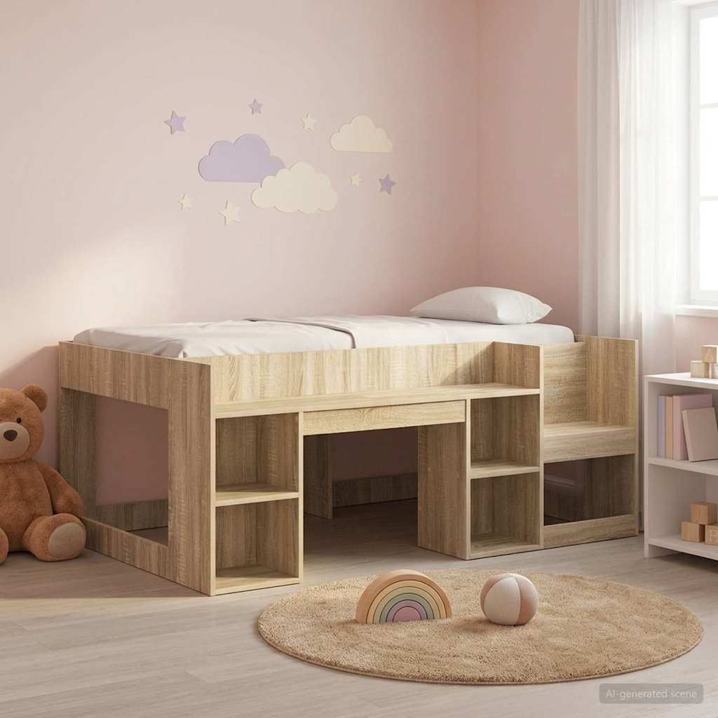 Gyerekágy keret tárolóval Sonoma Tölgy 80 x 160 cm Szerelt Fa