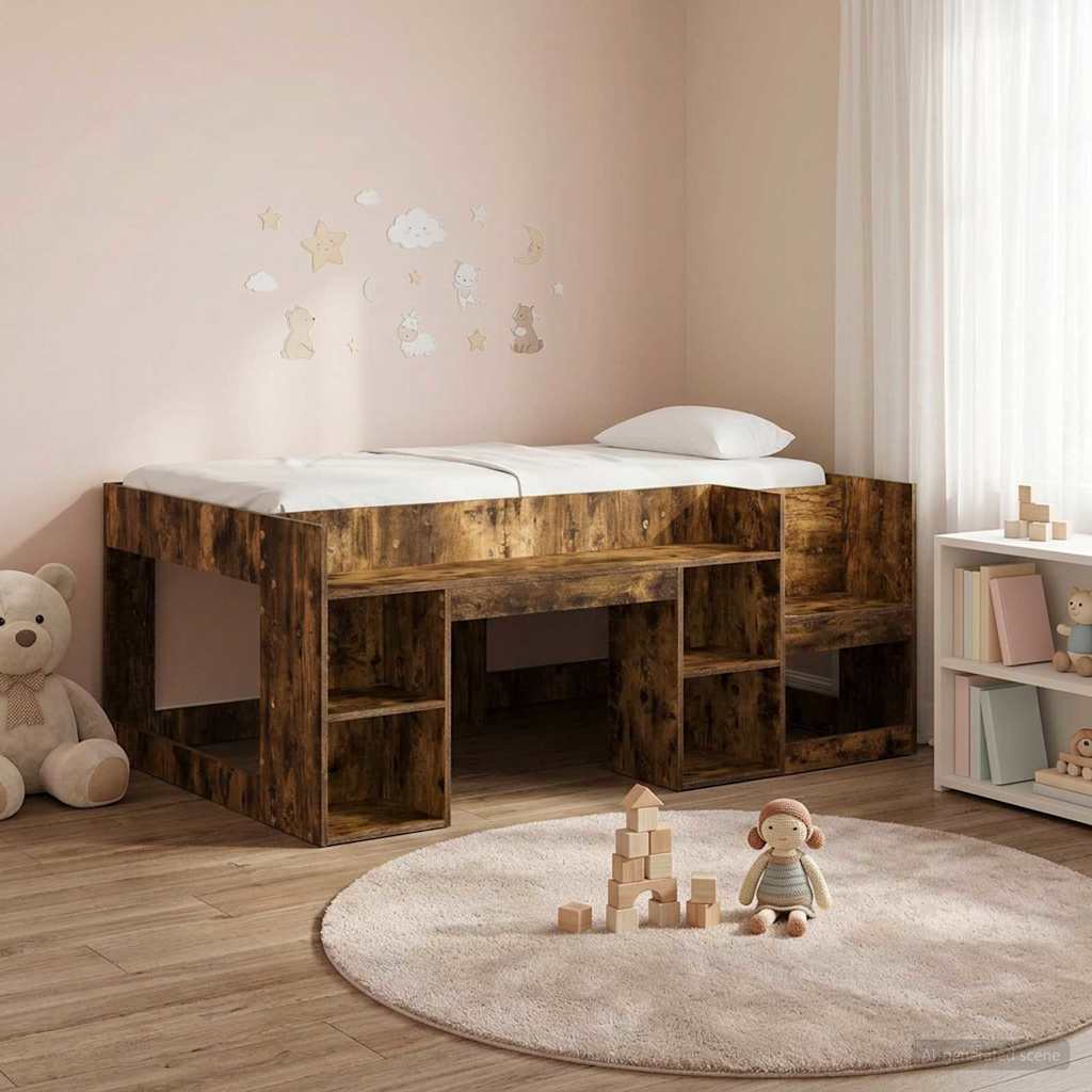 Gyerekágy keret tárolóval Füstös Tölgy 80 x 160 cm Szerelt Fa