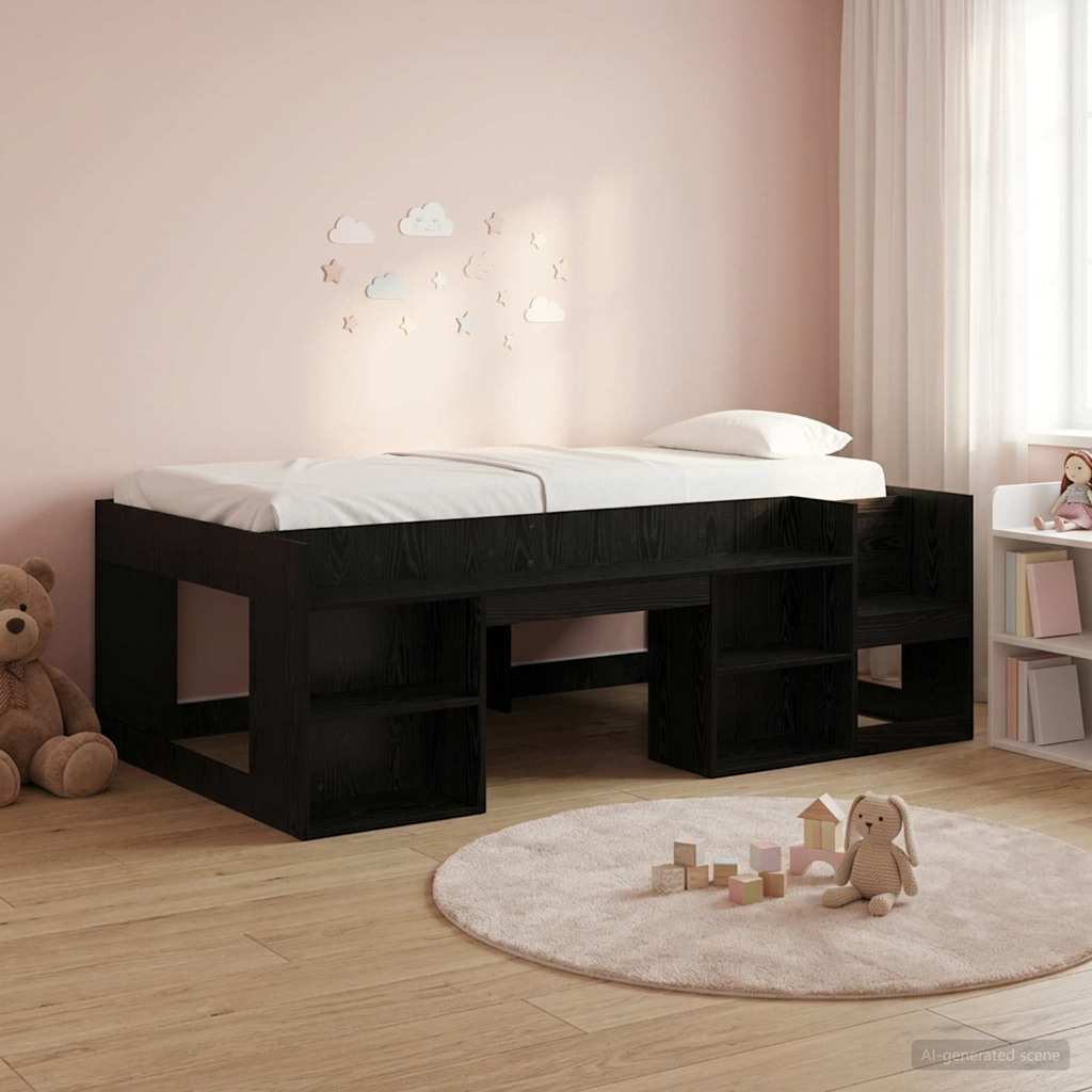 Gyerekágy keret tárolóval Fekete Tölgy 90 x 190 cm Szerelt Fa