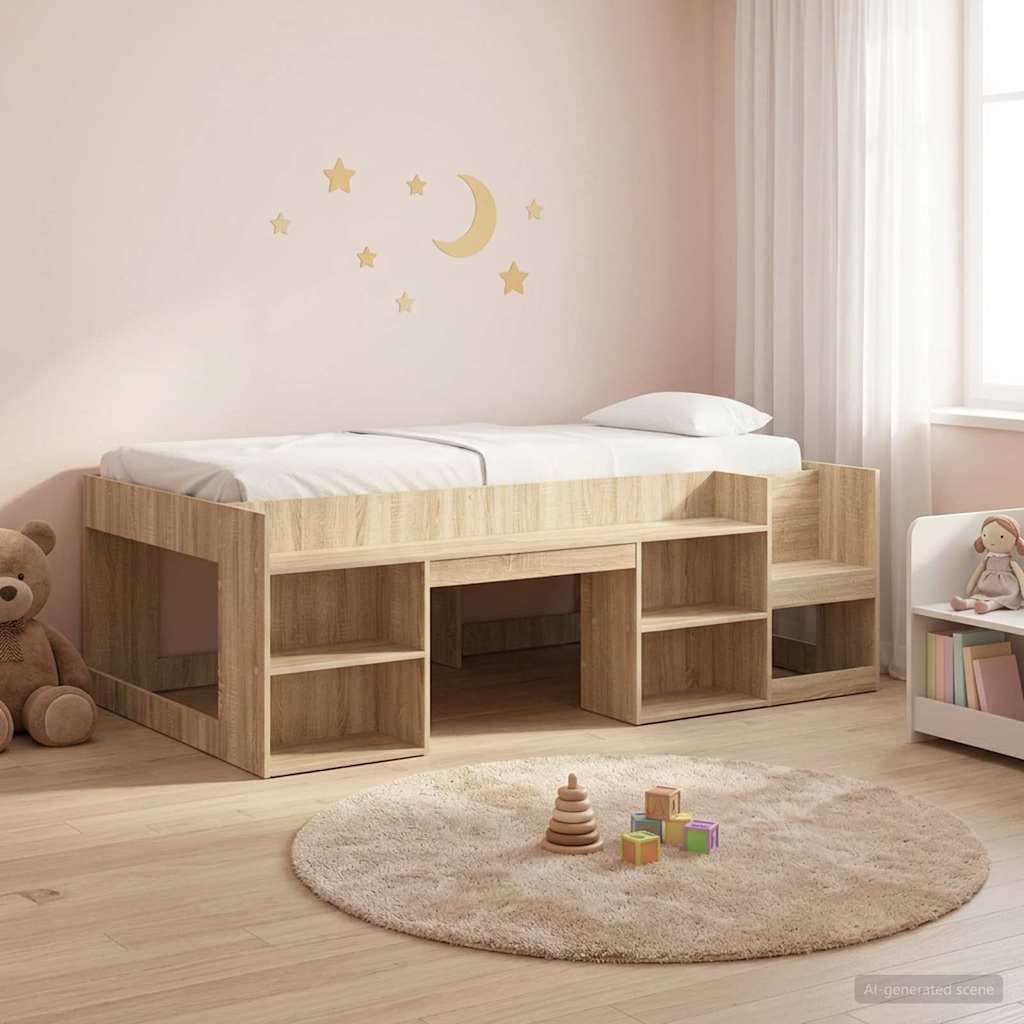 Gyerekágy keret tárolóval Sonoma Tölgy 90 x 190 cm Szerelt Fa