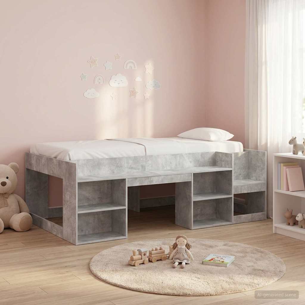 Gyerekágy keret tárolóval Betonszürke 90 x 190 cm Szerelt Fa