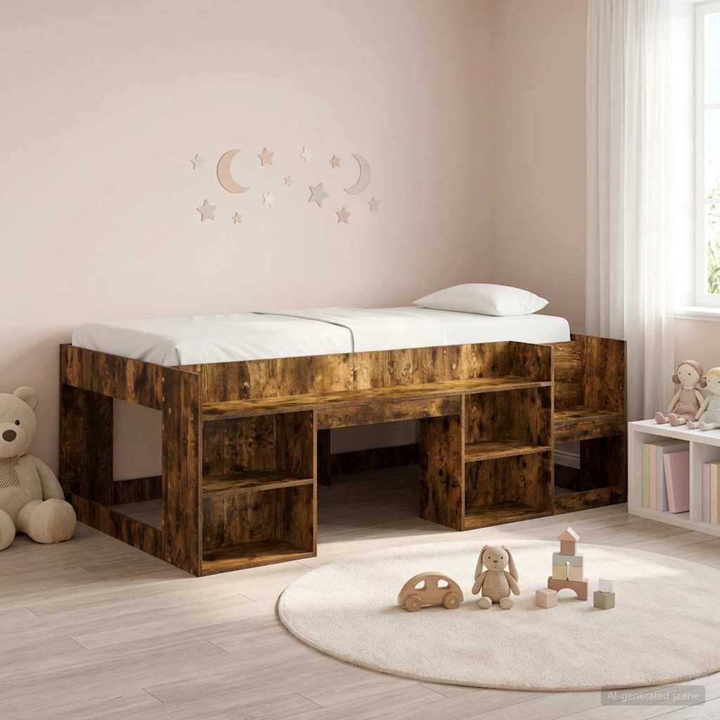 Gyerekágy keret tárolóval Füstös Tölgy 90 x 190 cm Szerelt Fa