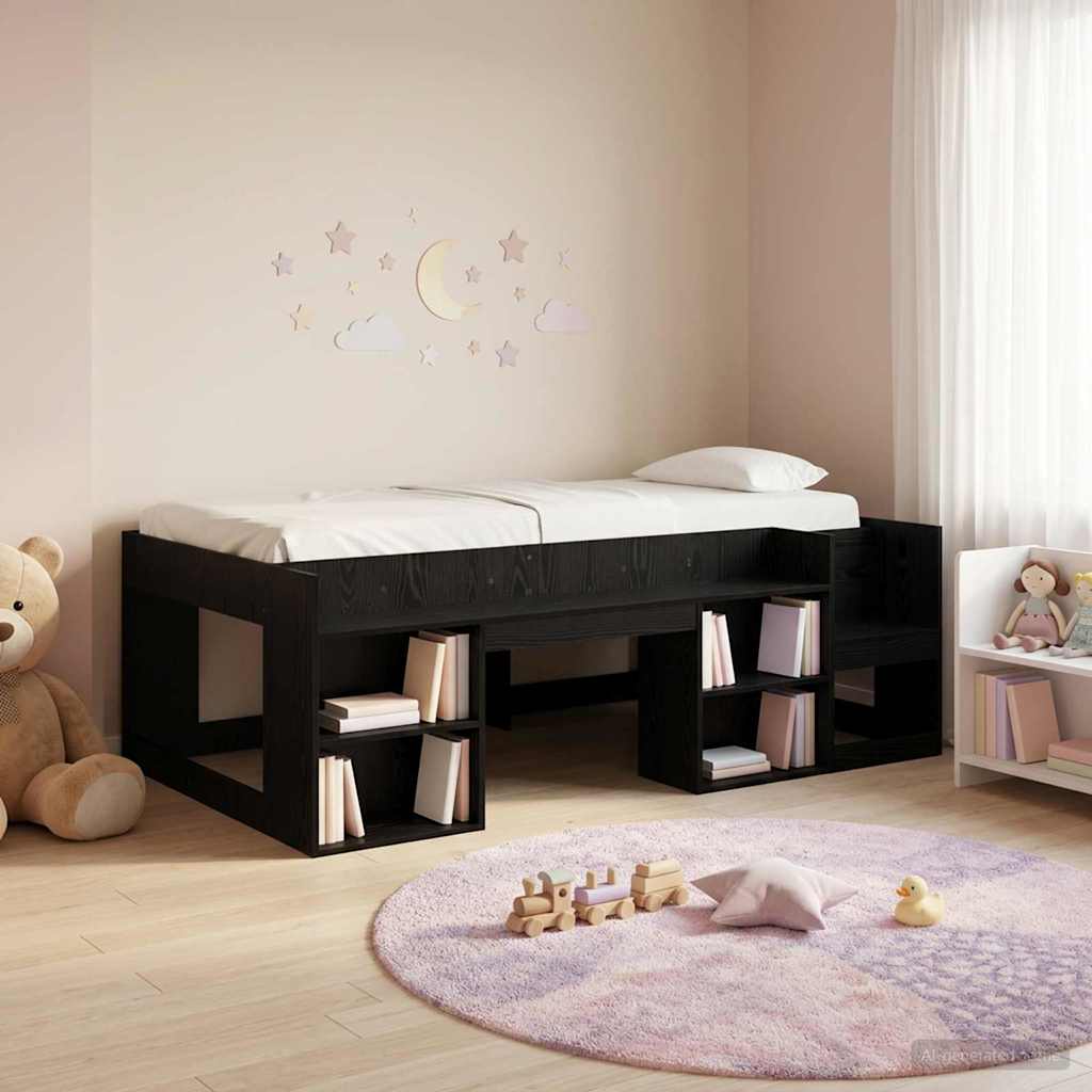 Gyerekágy keret tárolóval Fekete Tölgy 75 x 190 cm Szerelt Fa