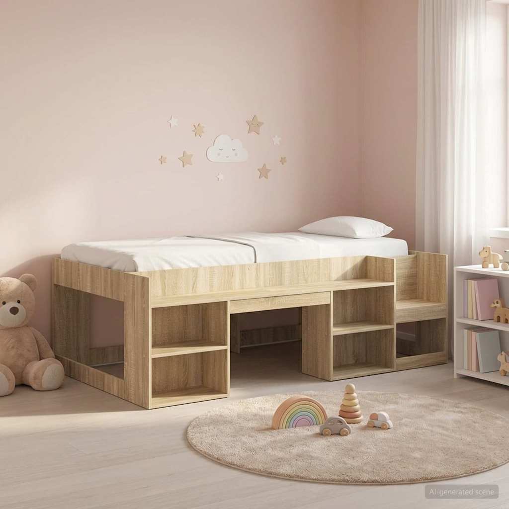 Gyerekágy keret tárolóval Sonoma Tölgy 75 x 190 cm Szerelt Fa