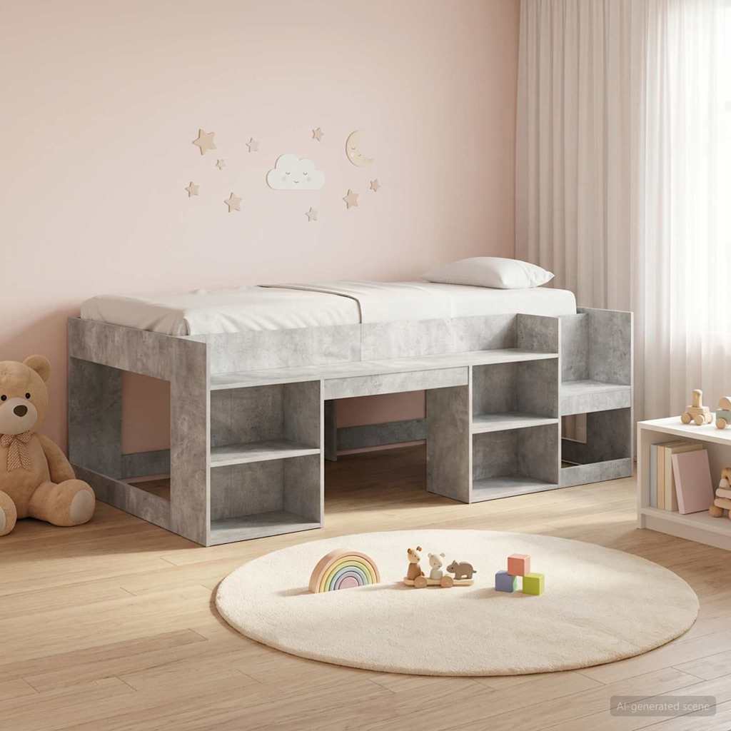 Gyerekágy keret tárolóval Betonszürke 75 x 190 cm Szerelt Fa