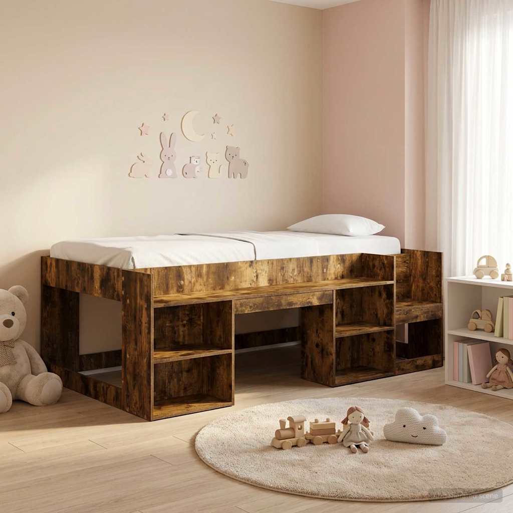 Gyerekágy keret tárolóval Füstös Tölgy 75 x 190 cm Szerelt Fa