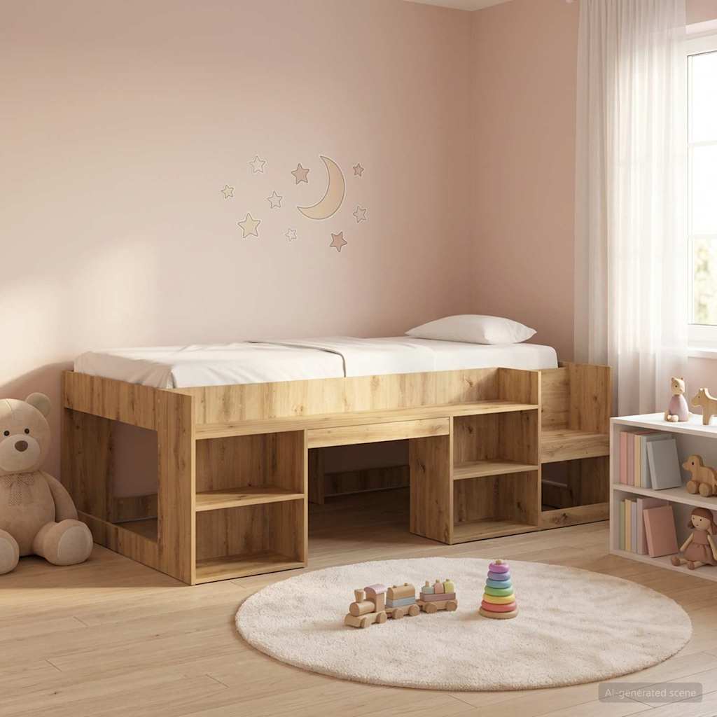 Gyerekágy keret tárolóval Kézműves Tölgy 75 x 190 cm Szerelt Fa
