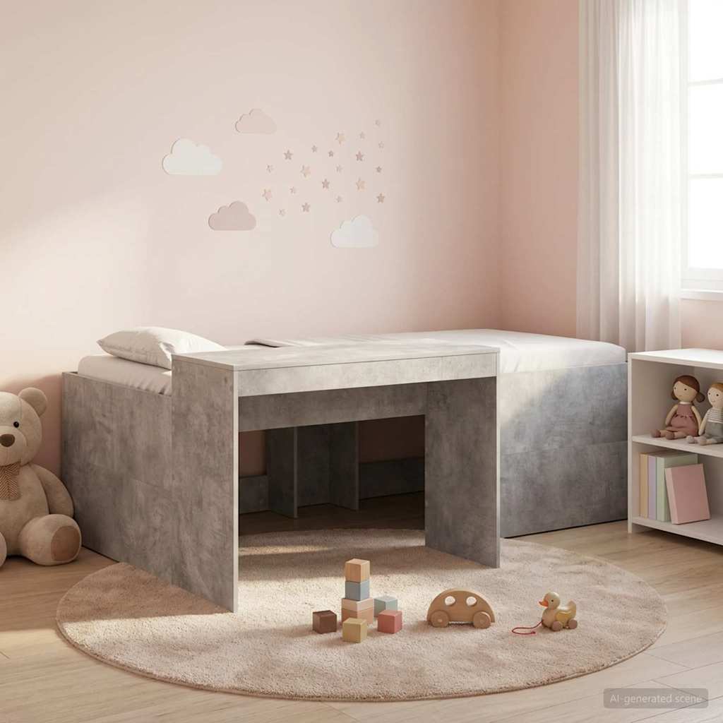 Gyerekek Magas Ágykeret Íróasztallal Betonszürke 90 x 200 cm