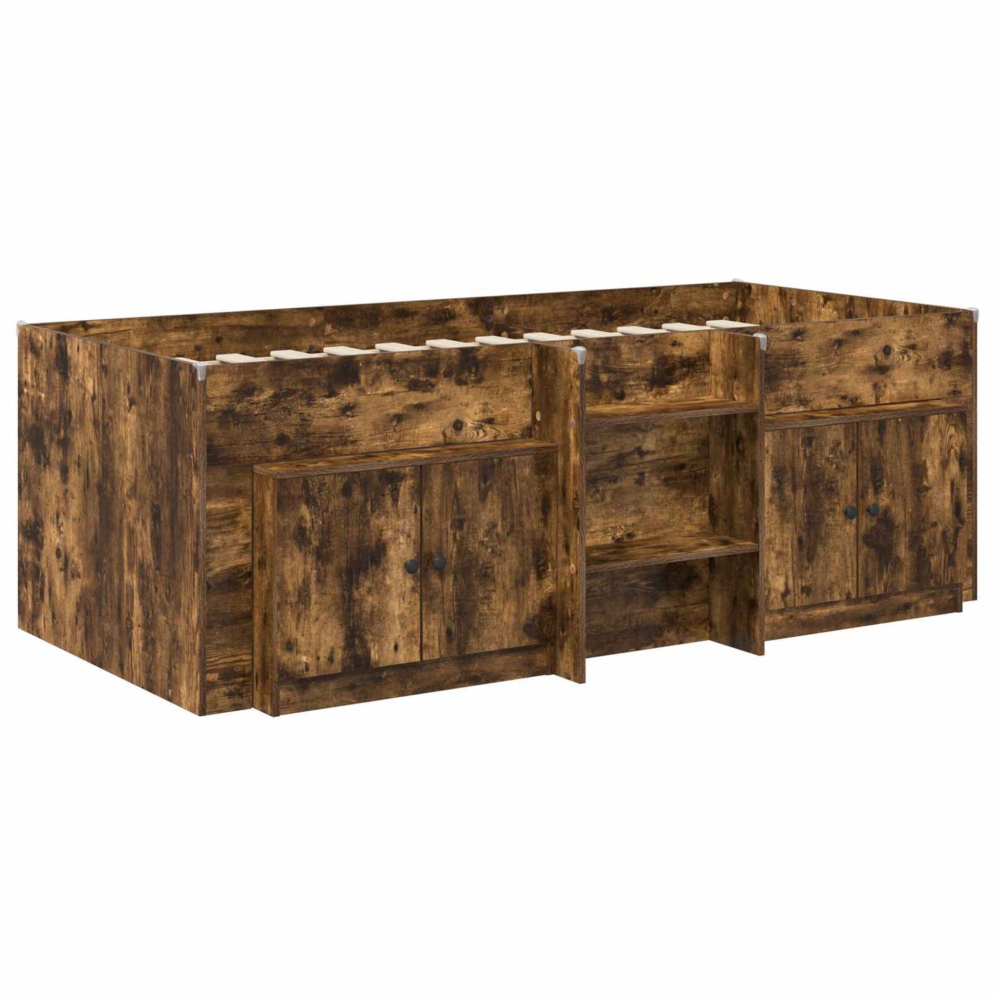 Feljárós Ágykeret Szekrénnyel 3 pcs Füstös Tölgy Faanyag