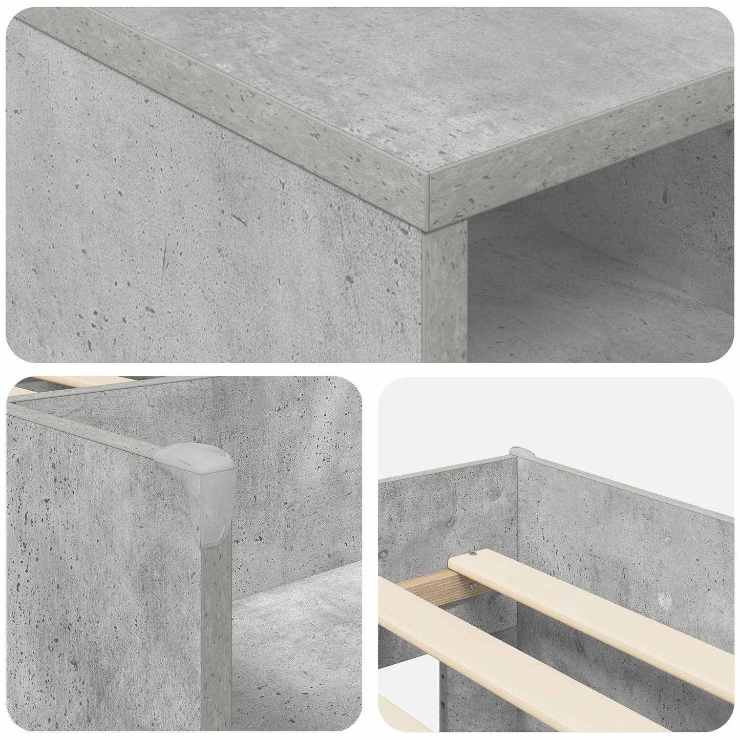 Feljárós Ágykeret Szekrénnyel 3 db Betonszürke Faanyag