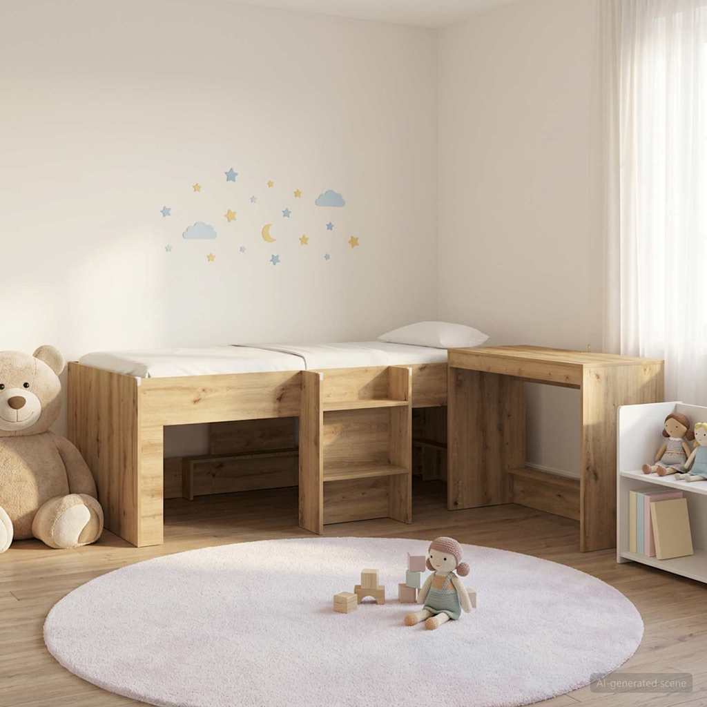 Ágykeret Íróasztallal 2 db Kézműves Tölgy Szerelt Fa