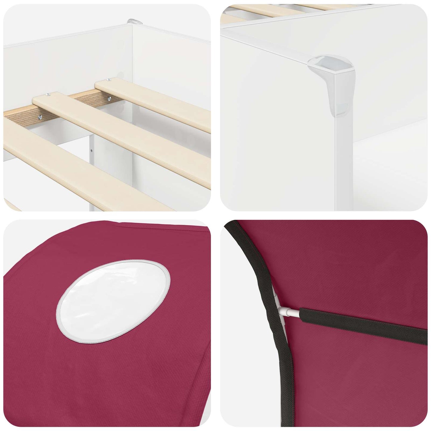 Ágy alagúttal 4 pcs Fehér és Piros Szerelt Fa