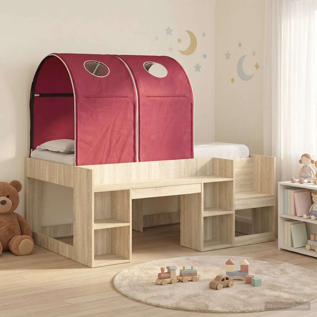 Ágy alagúttal 3 db Sonoma tölgy színű és Piros Szerelt Fa