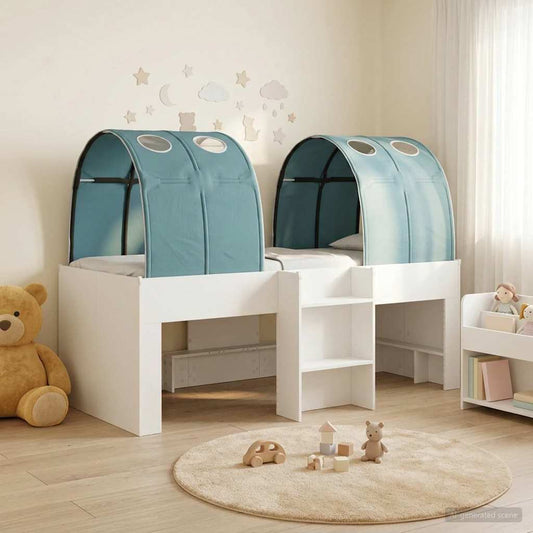Ágy alagúttal 4 pcs Fehér és Világoskék Szerelt Fa