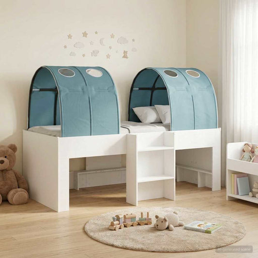 Ágy alagúttal 4 pcs Fehér és Világoskék Szerelt Fa