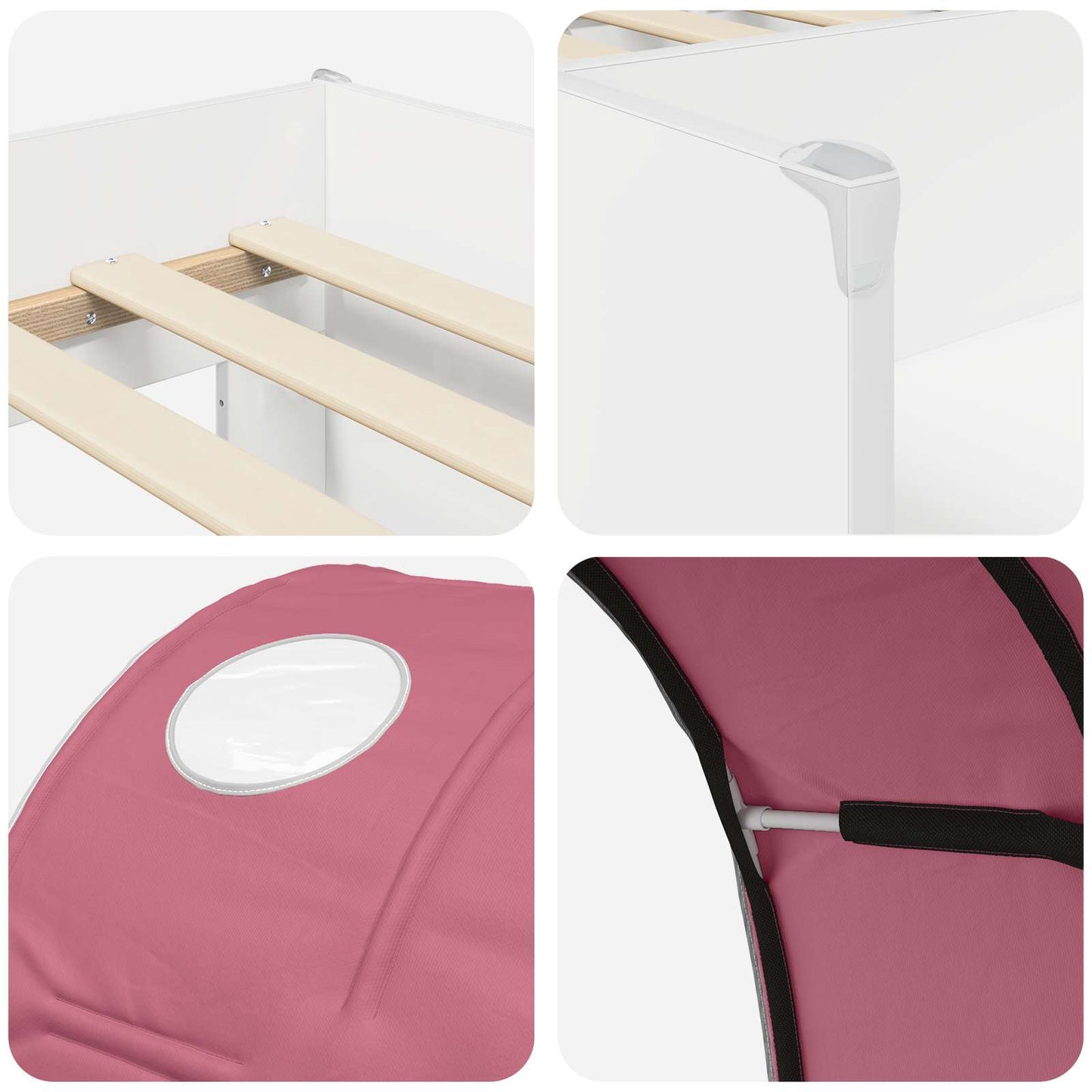 Ágy alagúttal 4 pcs Fehér és Rózsaszín Szerelt Fa