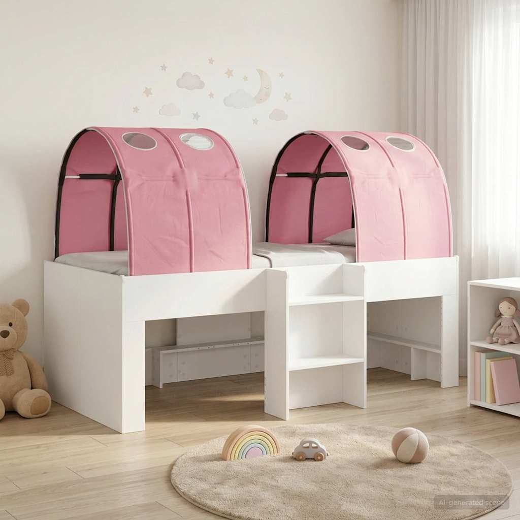 Ágy alagúttal 4 pcs Fehér és Rózsaszín Szerelt Fa