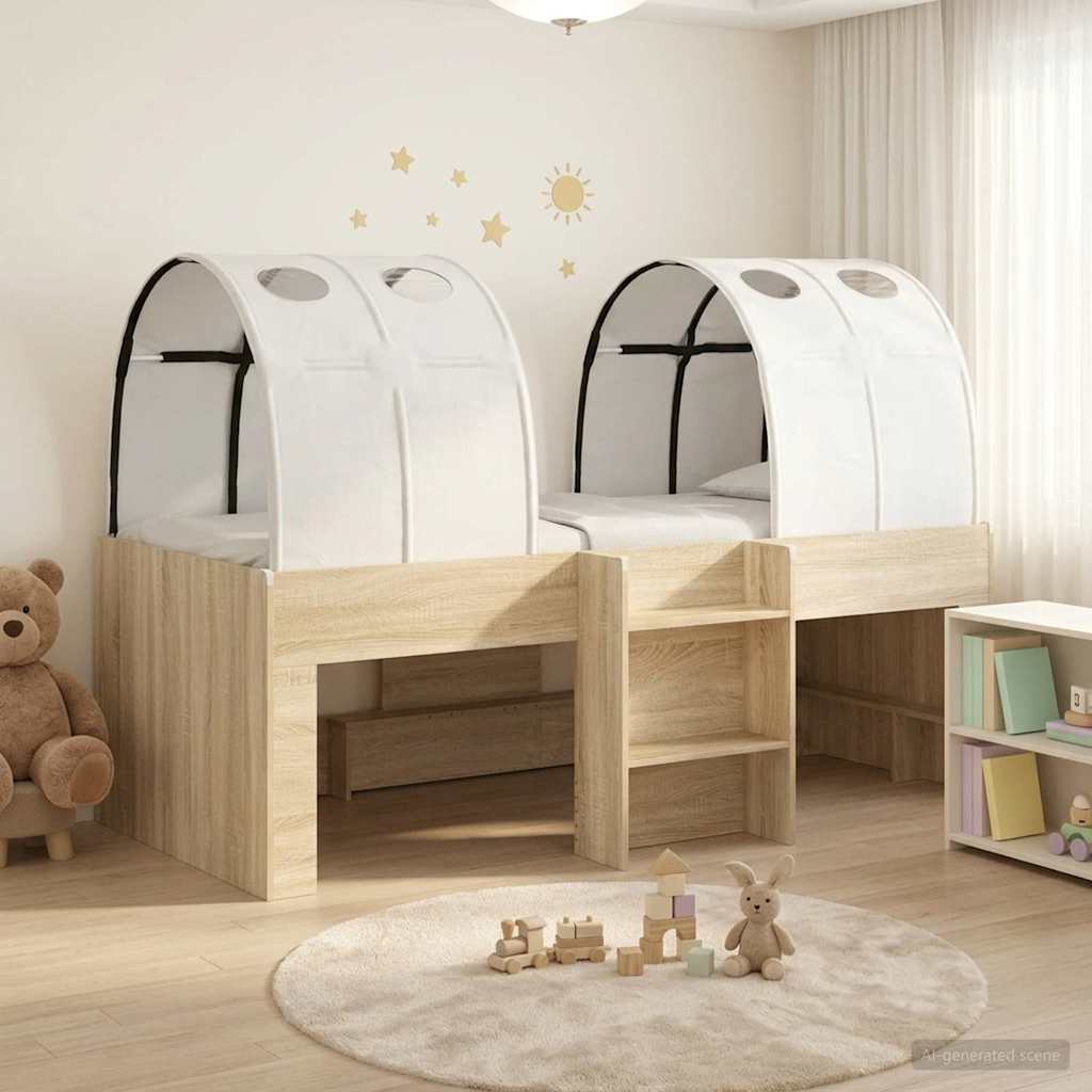 Ágy alagúttal 3 db Sonoma Tölgy színű és Fehér Szerelt Fa