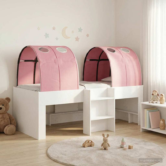 Ágy alagúttal 4 pcs Fehér és Rózsaszín Szerelt Fa