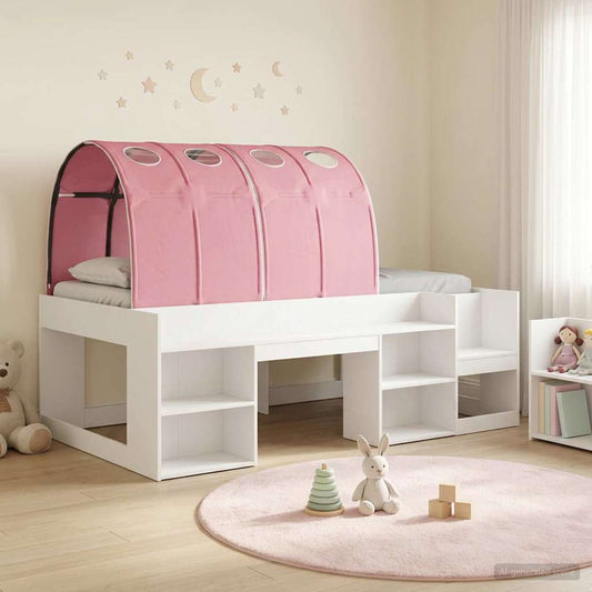 Ágy alagúttal 4 pcs Fehér és Rózsaszín Szerelt Fa