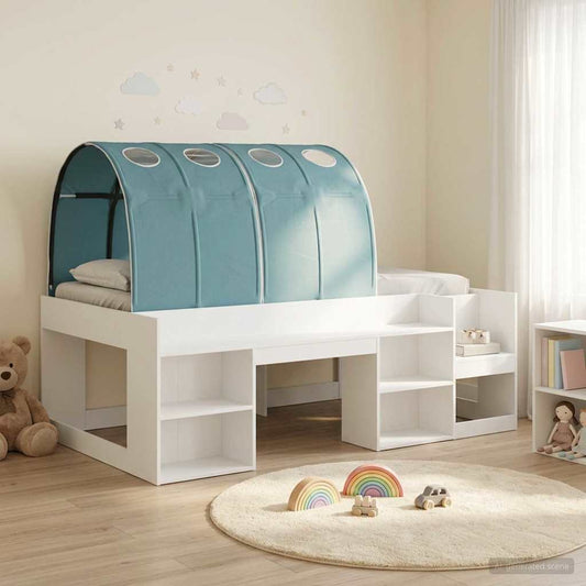 Ágykeret alagúttal 3 pcs Fehér és Világoskék Mérnöki fa