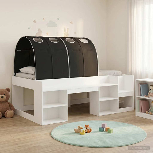 Ágykeret alagúttal polcokkal 3 pcs Fehér és Fekete Mérnöki fa
