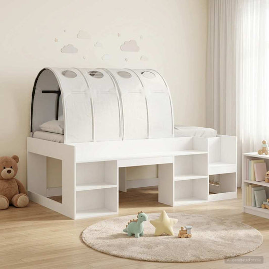 Ágykeret alagúttal polcokkal tárolóval 3 pcs Fehér Mérnöki fa