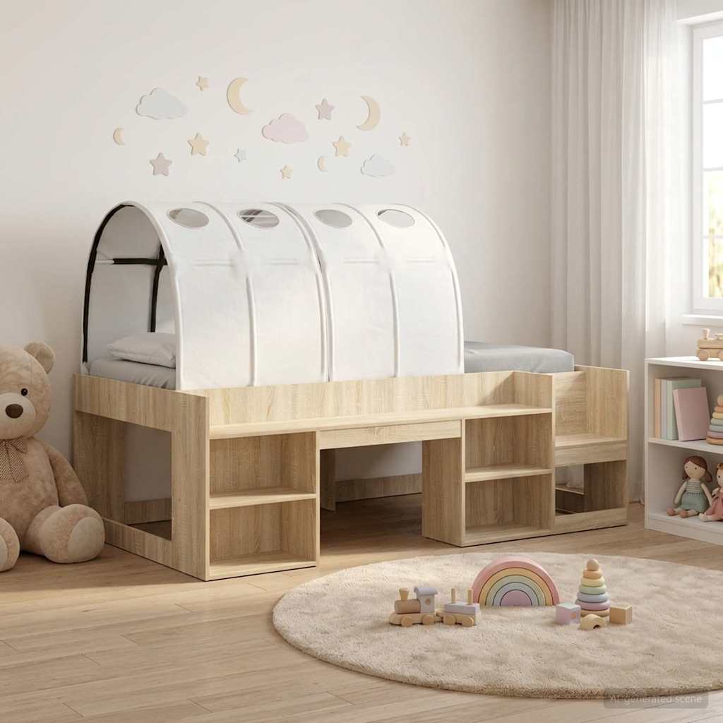 Ágykeret alagúttal 3 db Sonoma Tölgy színű és Fehér Mérnöki fa