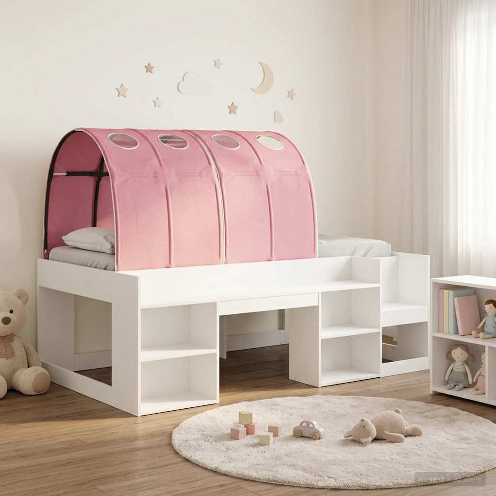 Ágykeret alagúttal polcokkal 3 pcs Fehér és Rózsaszín Faanyag