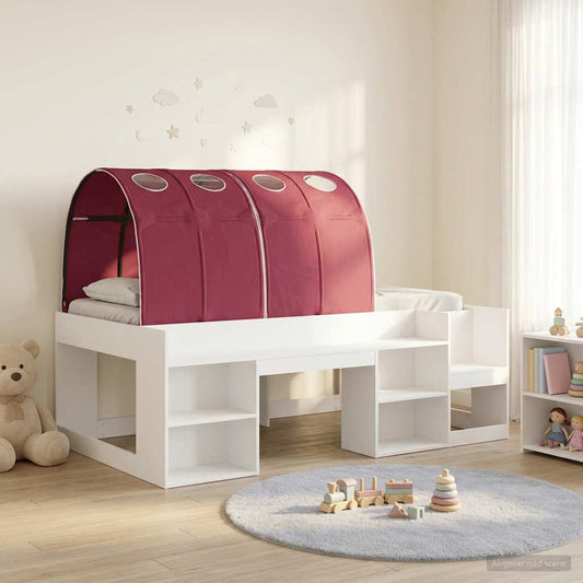 Ágykeret alagúttal polcokkal 3 pcs Fehér és Piros Faanyag