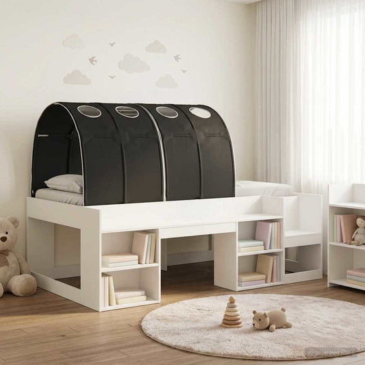 Ágykeret alagúttal polcokkal 3 pcs Fehér és Fekete Faanyag