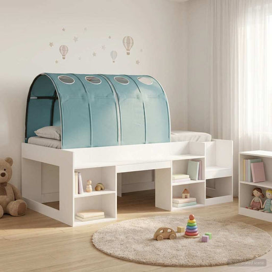Ágykeret alagúttal polcokkal 3 pcs Fehér és Világoskék Faanyag