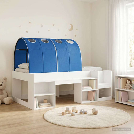 Ágykeret alagúttal polcokkal 3 pcs Fehér és Kék Faanyag