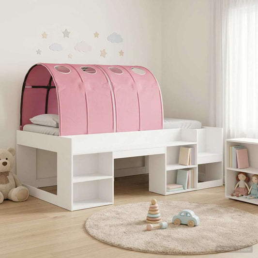 Ágykeret alagúttal polcokkal 3 pcs Fehér és Rózsaszín Faanyag