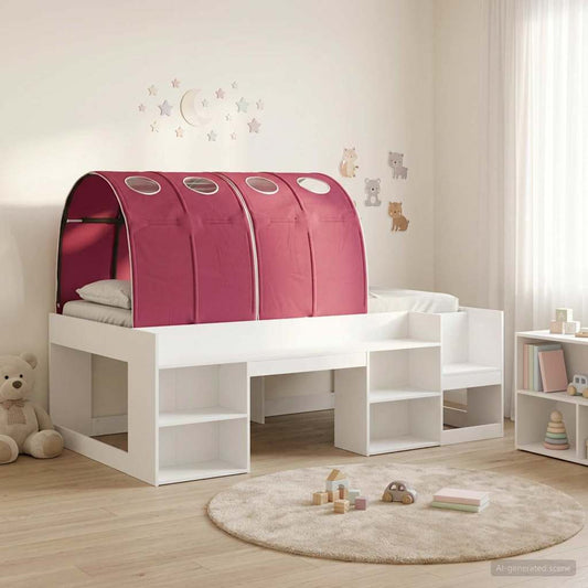 Ágykeret alagúttal polcokkal 3 pcs Fehér és Piros Faanyag