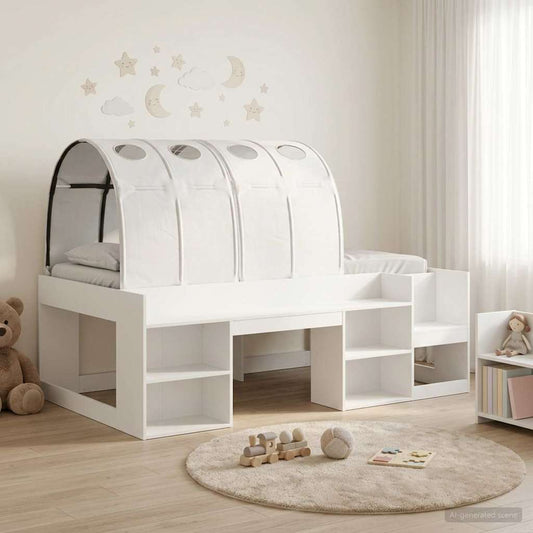 Ágykeret alagúttal polcokkal tárolóval 3 pcs Fehér Faanyag