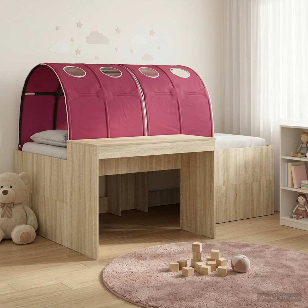 Ágy alagúttal 3 db Sonoma tölgy színű és Piros Szerelt Fa