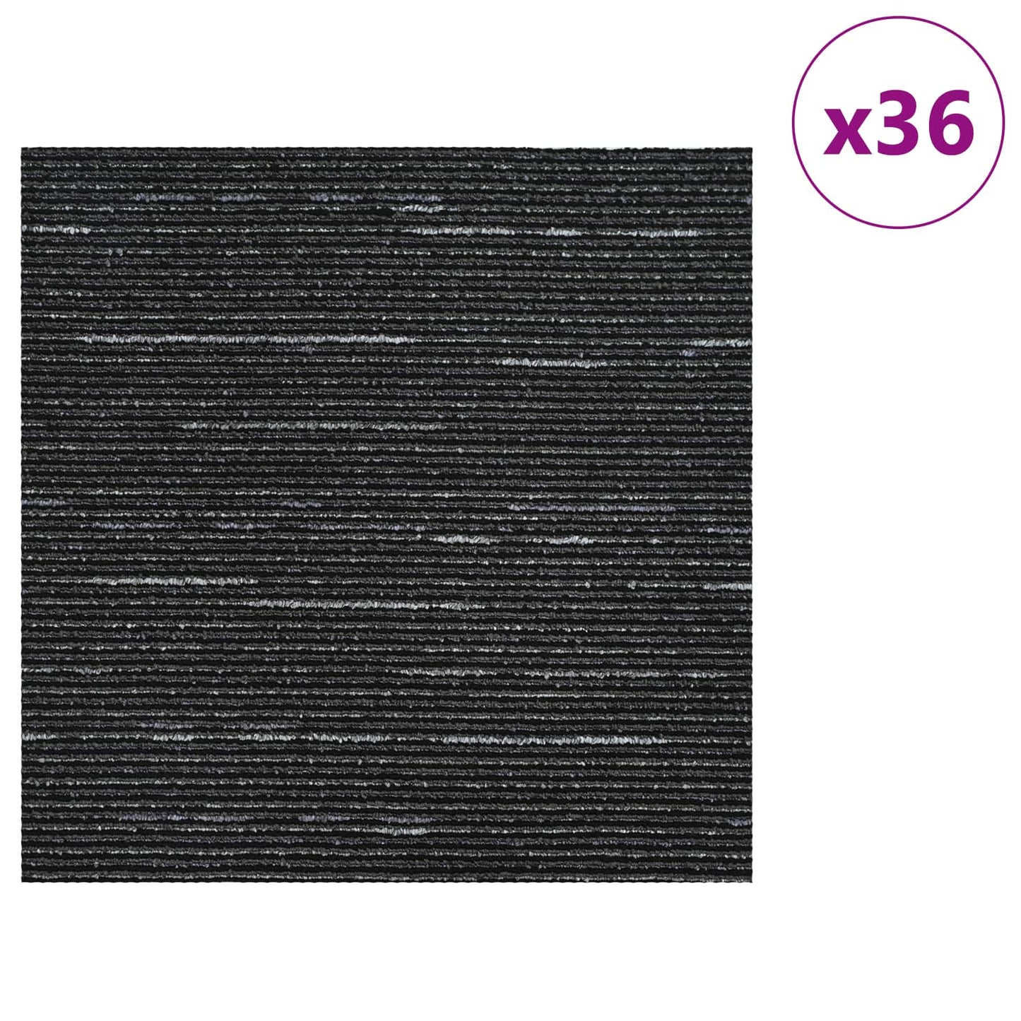 Szőnyegcsempe Csíkos Fekete 50 x 50 cm 36 db PP és Bitumen