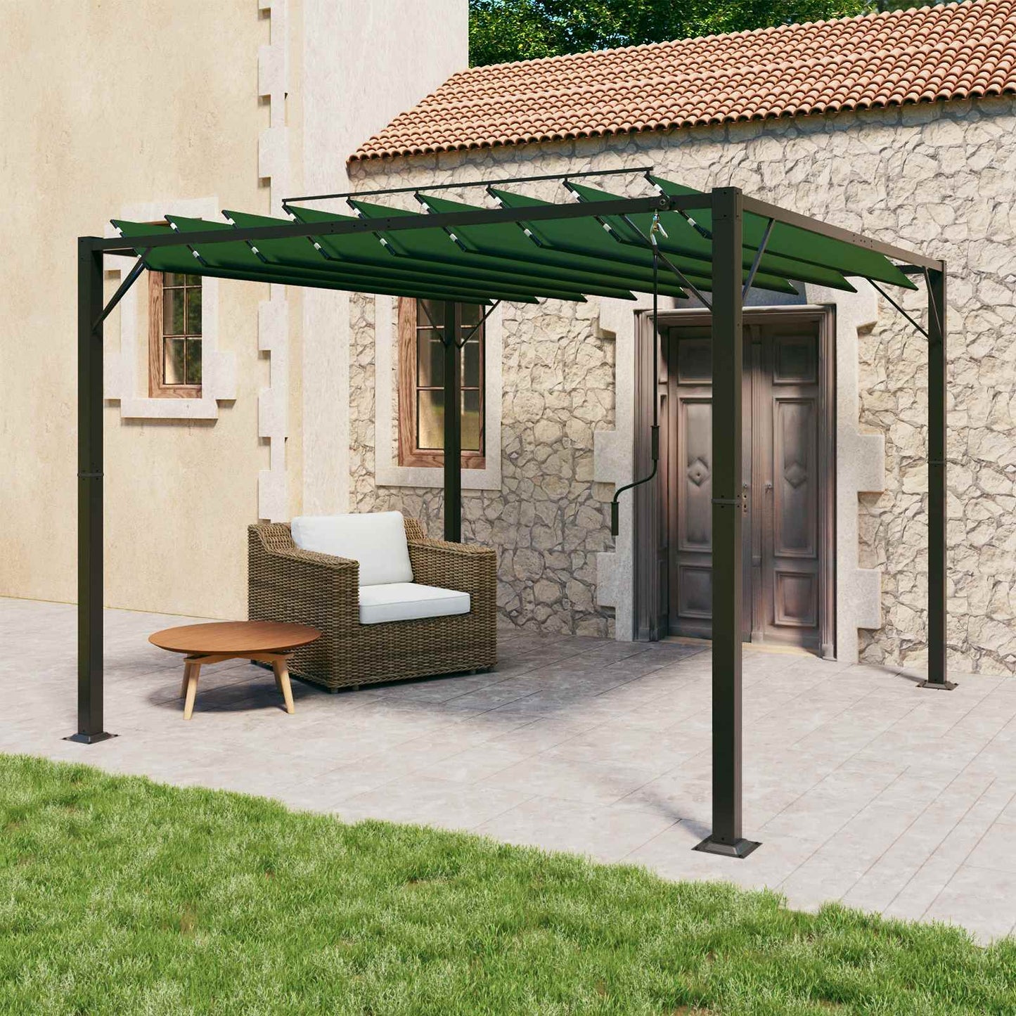 Sátras pavilon lamellás tetővel 3 x 3 x 2,14 m Zöld