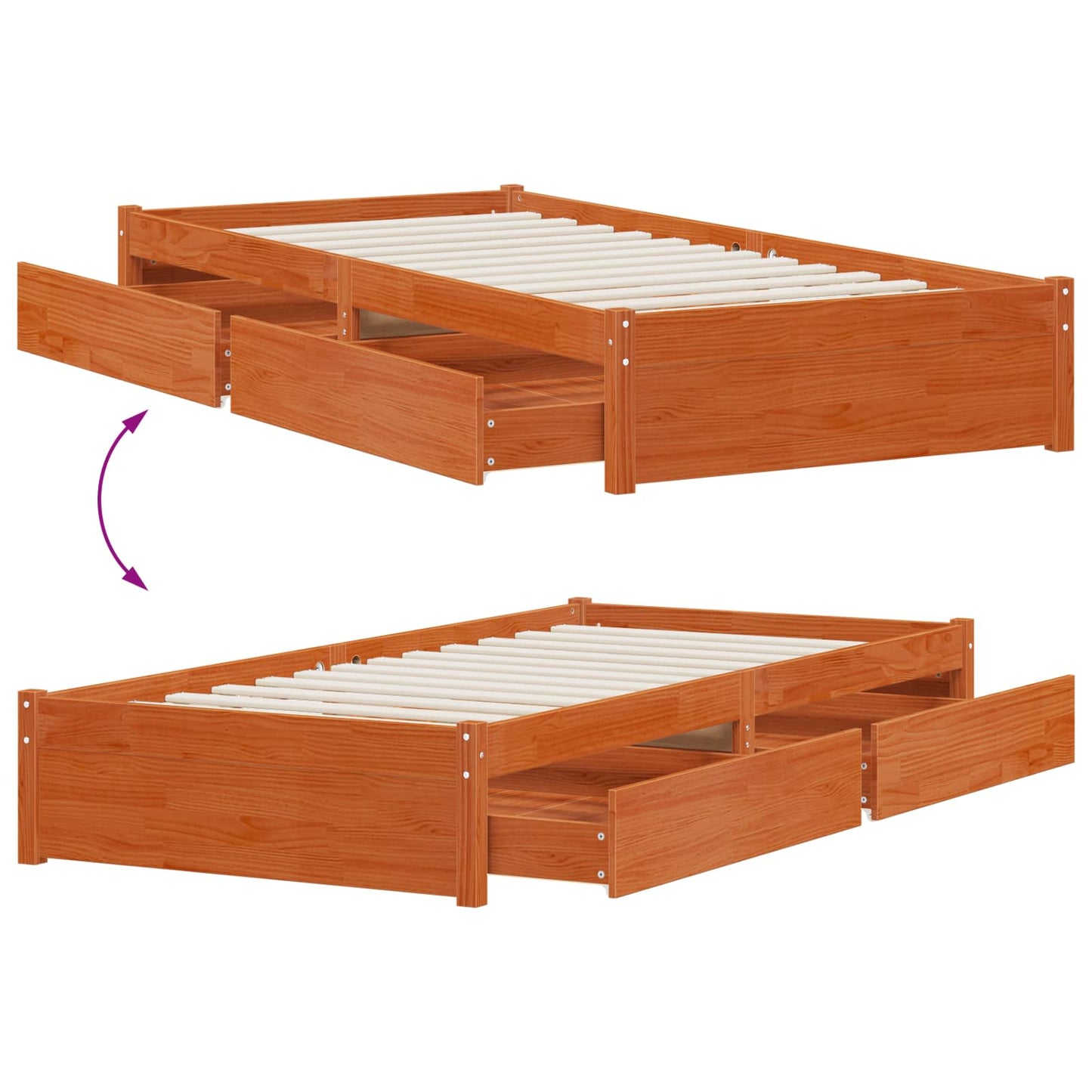 Ágykeret fiókkal tárolóval 3 pcs Faggyú barna Fenyőfa