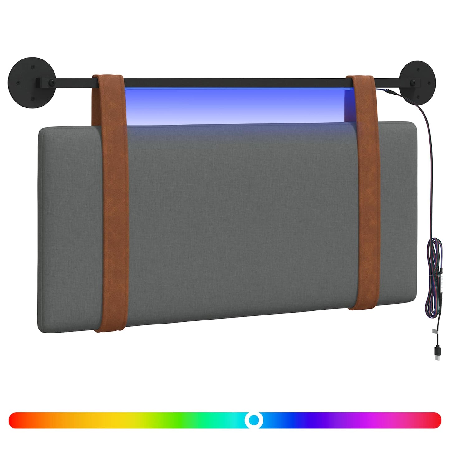 Függesztett ágyfej LED fényekkel Sötétszürke Antik PU