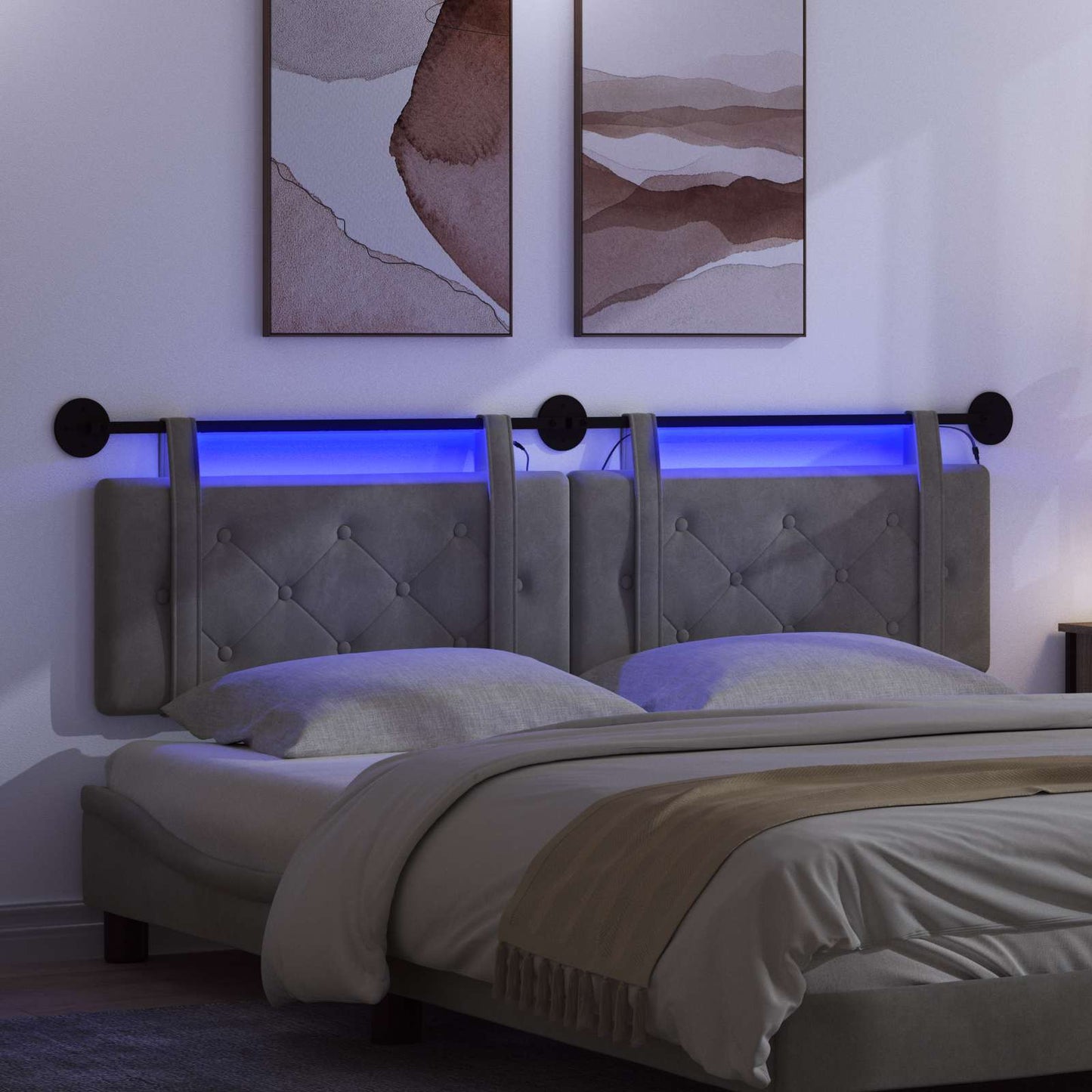 Függesztett ágyfej LED fényekkel Sötétszürke Bársony