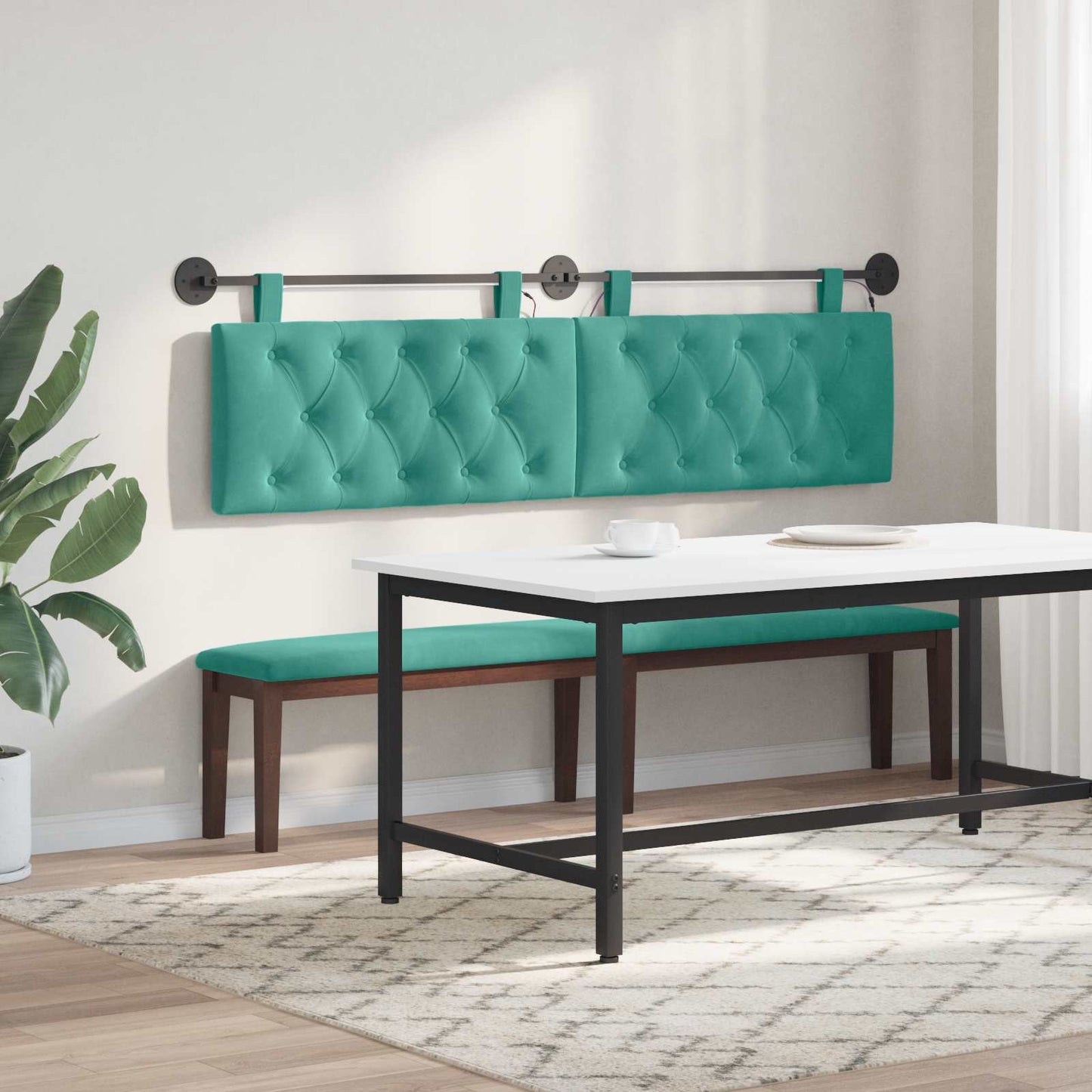 Függesztett ágyfej LED fényekkel Türkiz Bársony