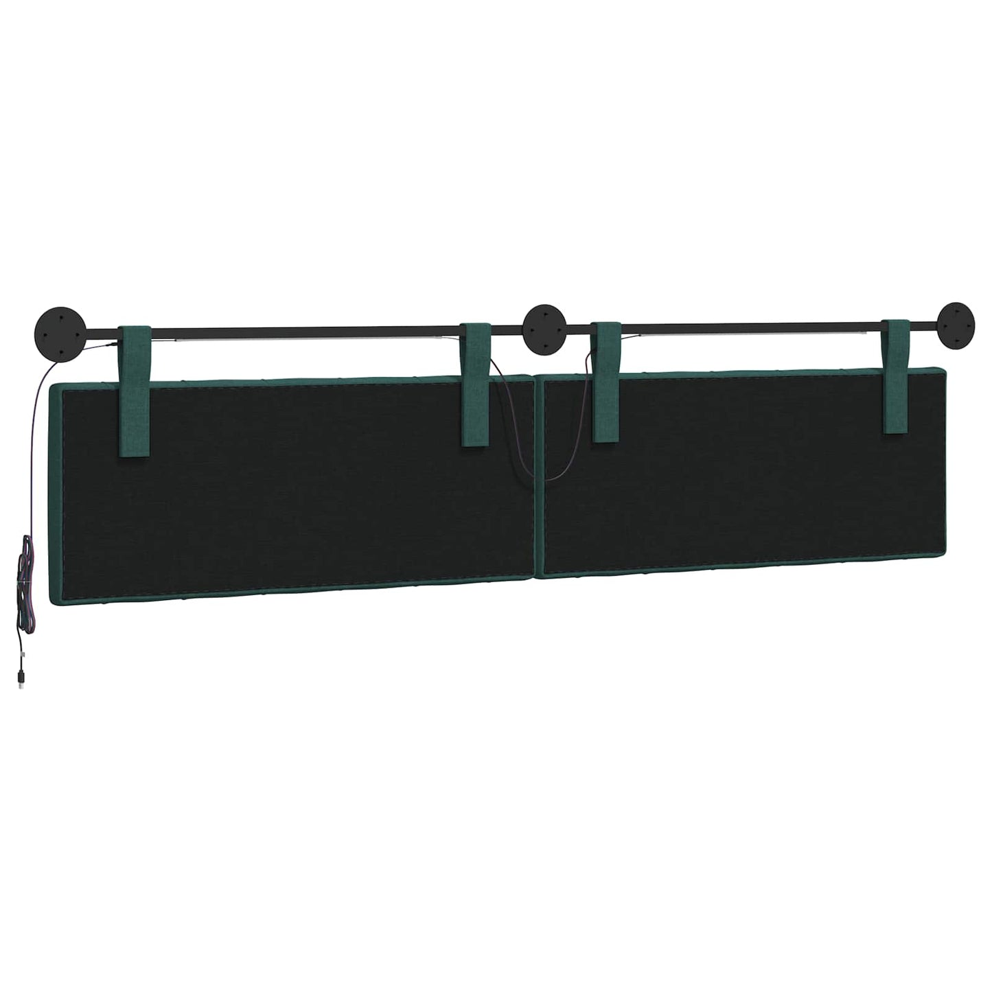 Függesztett ágyfej LED fényekkel Sötétzöld Szövet