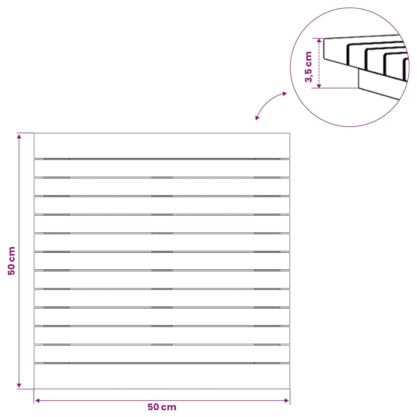 Asztallap 50 x 50 x 3,5 cm Négyzet Tömör Teakfa Természetes