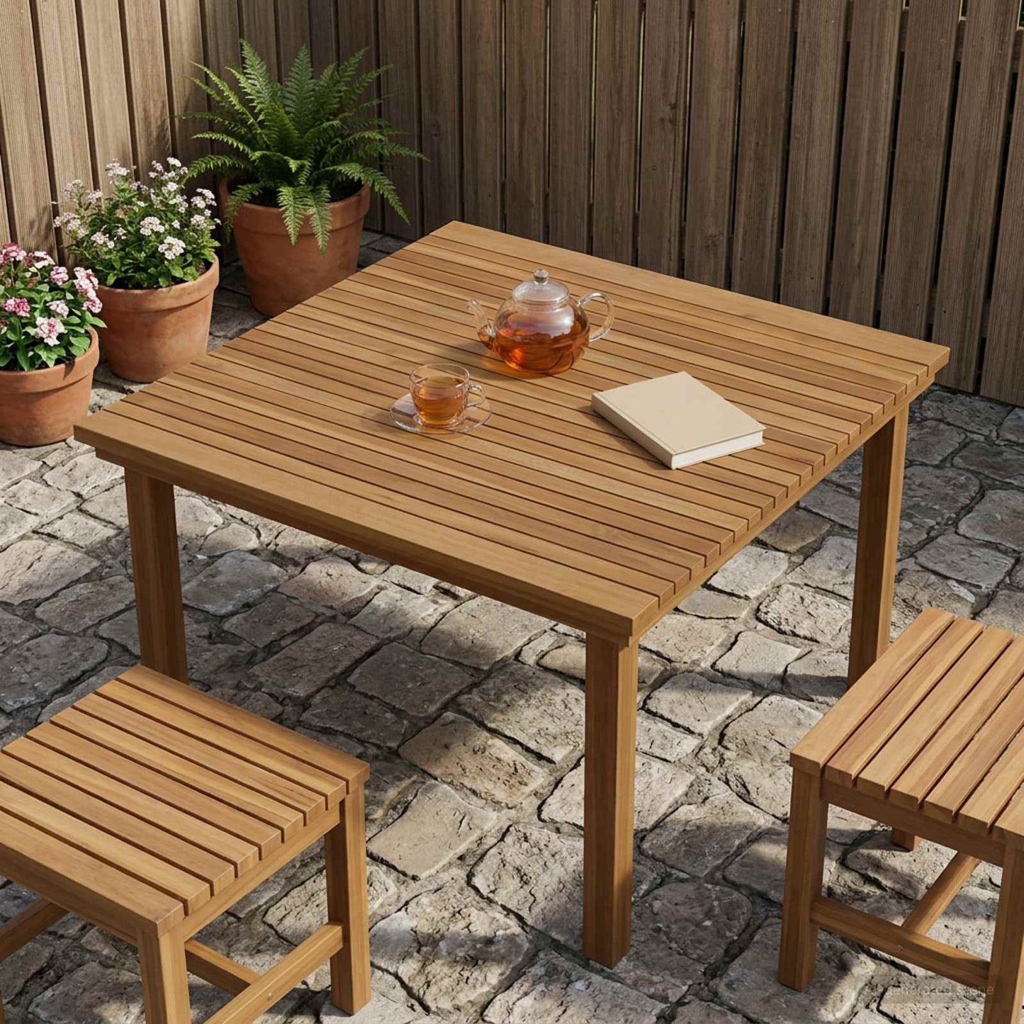 Asztallap 90 x 90 x 3,5 cm Négyzet Tömör Teakfa Természetes