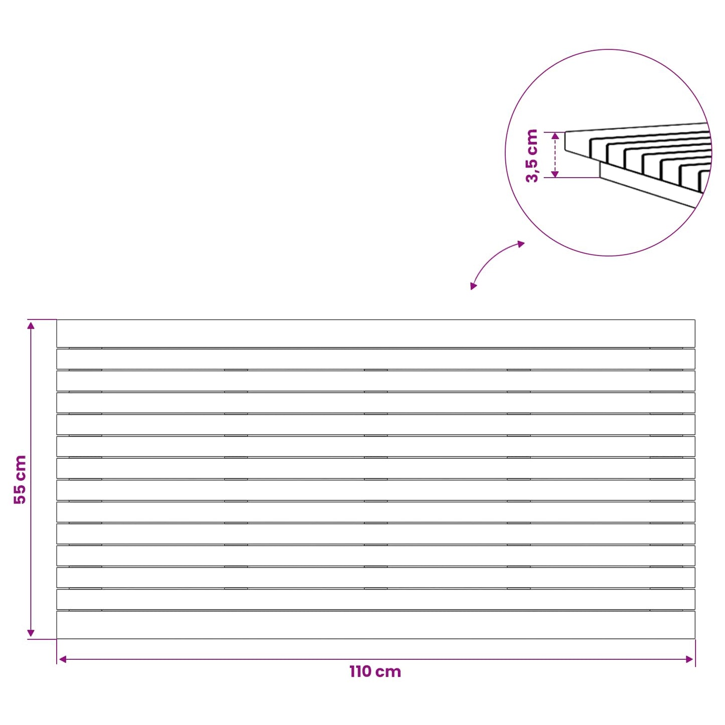 Asztallap 110 x 55 x 3,5 cm Négyszögletes Tömör Teakfa