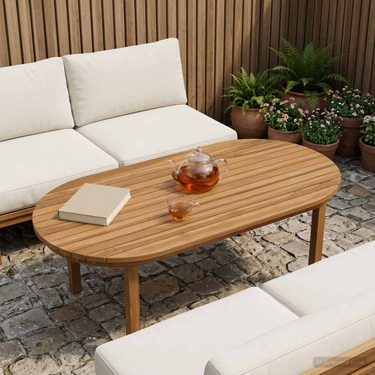 Asztallap 100 x 50 x 3,5 cm Ovális Tömör Teakfa Természetes