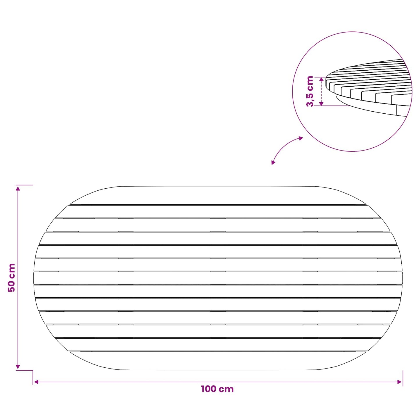 Asztallap 100 x 50 x 3,5 cm Ovális Tömör Teakfa Természetes
